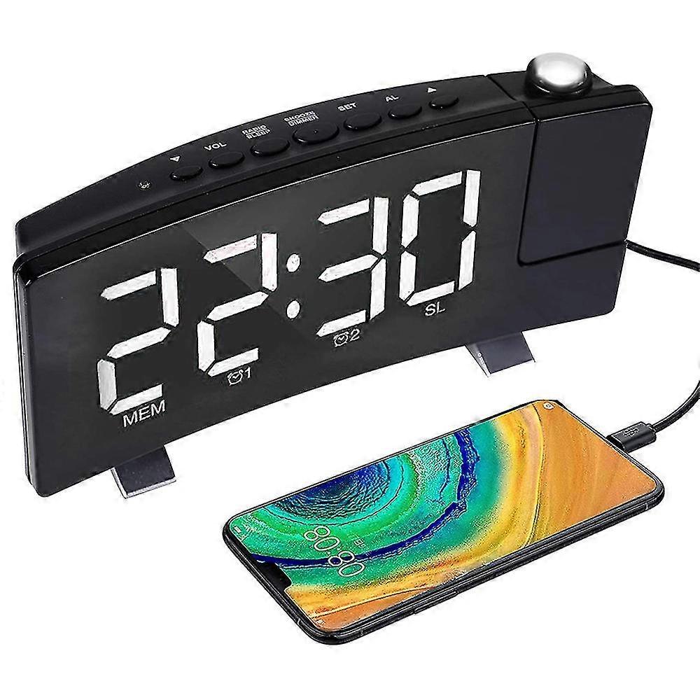 2025,Digital Alarm Clock, Projection Alarm Clocks For Bedroom With 4 Dimmer, Usb Phone Charger, 180 Rotable Projector