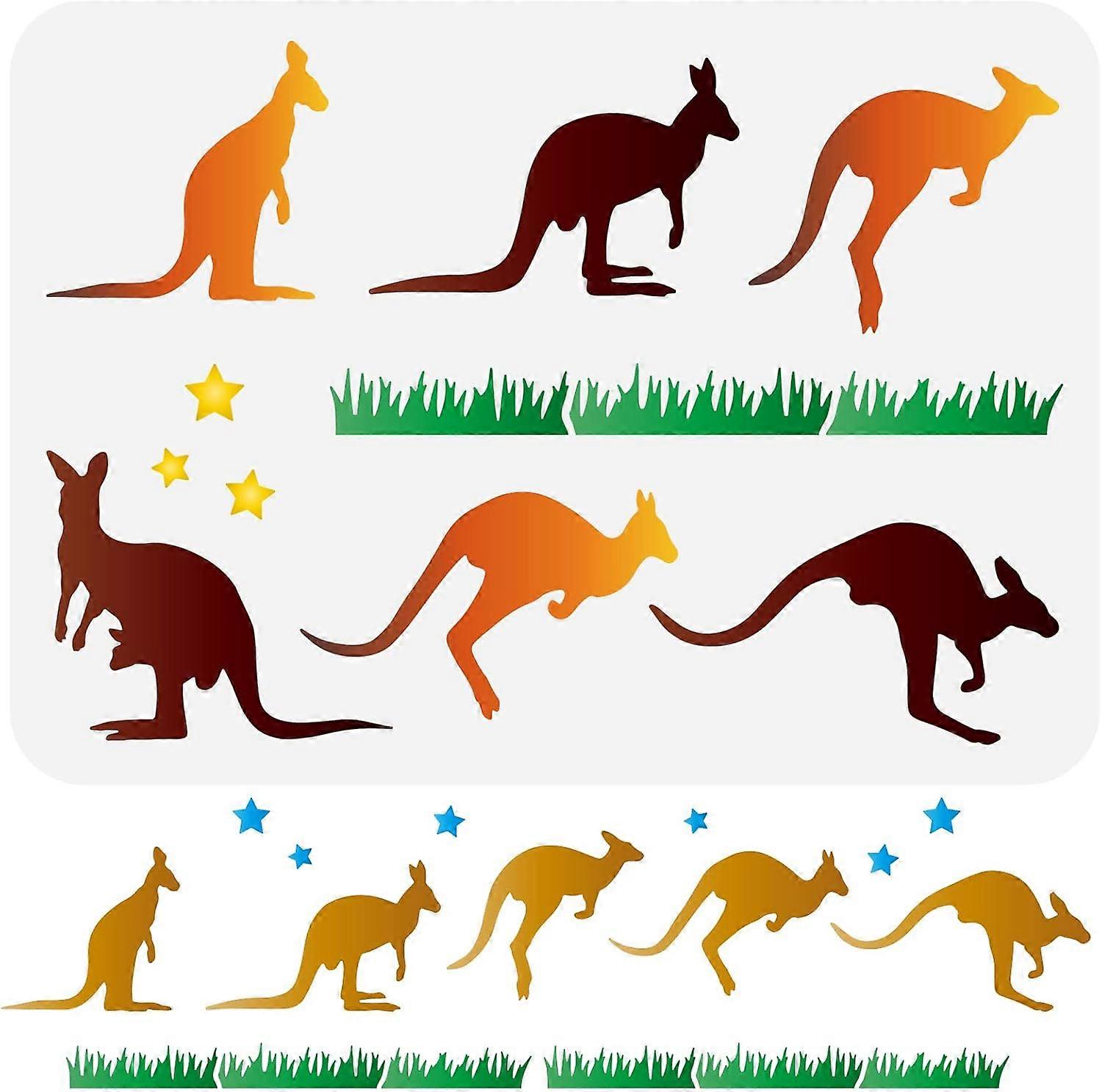 Kangaroo Painting Stencil 8.3x11.7inch Reusable Kangaroo Star Grass Drawing Template Jumping Kangaroo Pattern Animal Stencil for Painting on Wall Wood