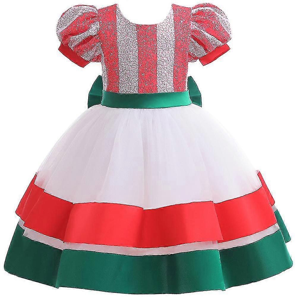 Joulu Lapset Tytöt Puff Hiha A-linjainen mekko Iso rusetti solmu Söpöt mekot Xmas Party Performance Prinsessamekot -NMAOV