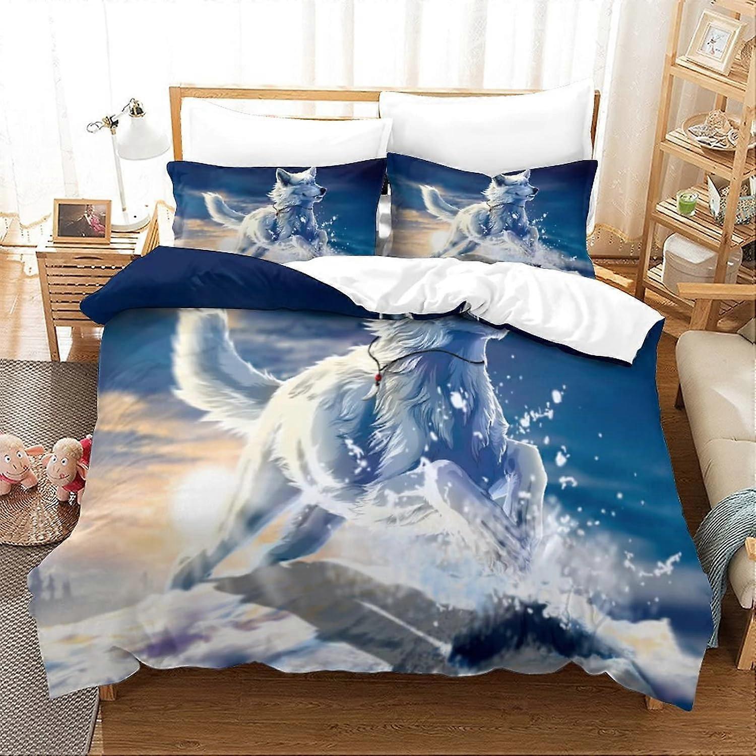 Art Wolf Duvet Cover in Soft Microfiber, Bedding Set with Zipper for Teens and Adults, Double Piece Bedding Set 135*200 CM