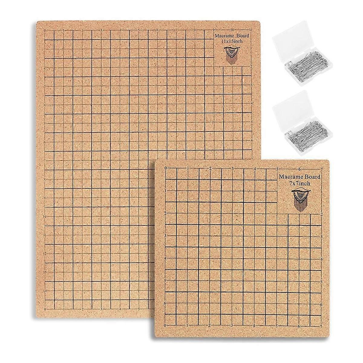 2Pcs Macrame Board and Pins, 8x8inch 12x16inch Macrame Board with Grids, with 100 T Pins for Braidi