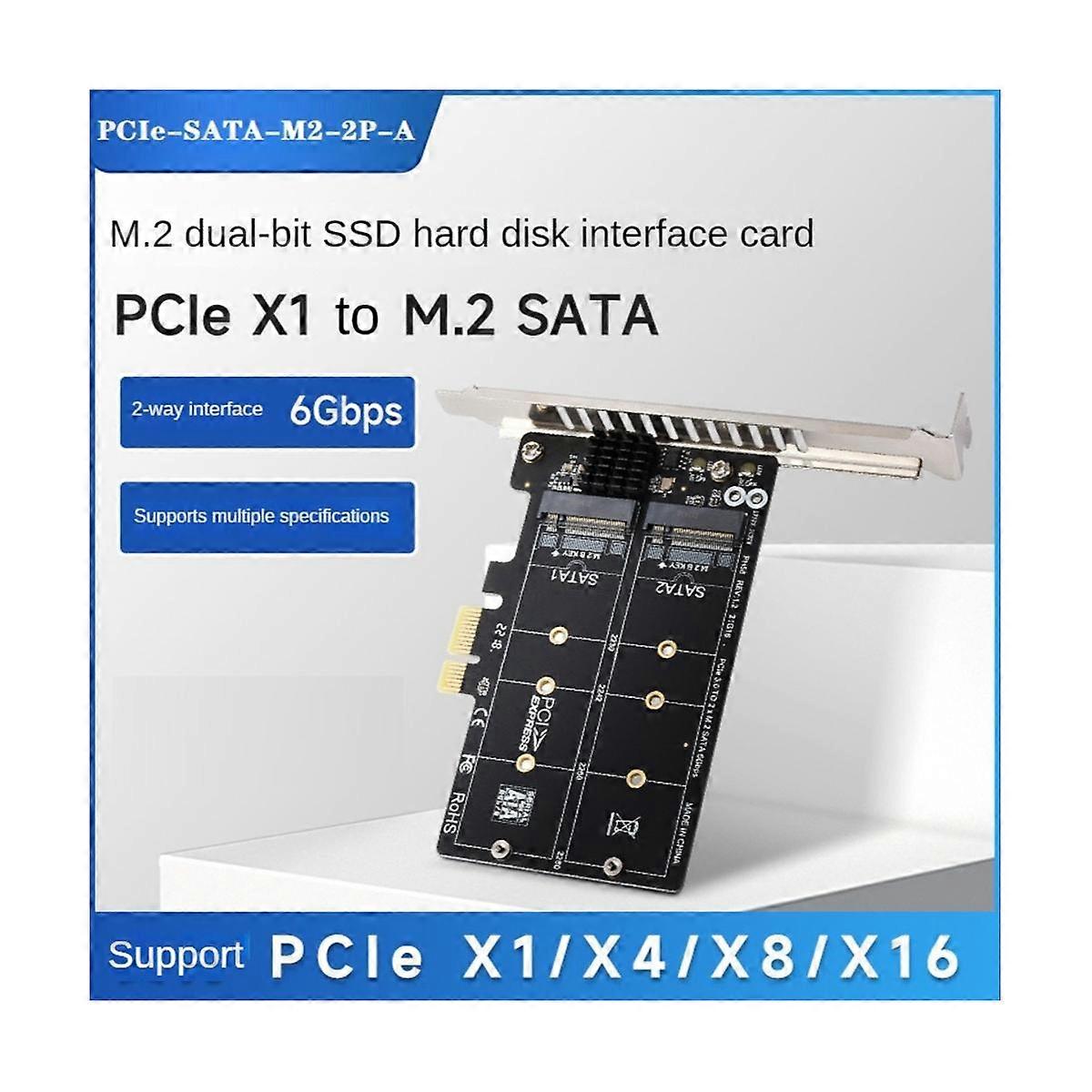 PCIe X1 To M.2 SATA 6Gbps 2-Port Adapter Expansion Card JM582 Master Chip with Metal Heat Sink Supp