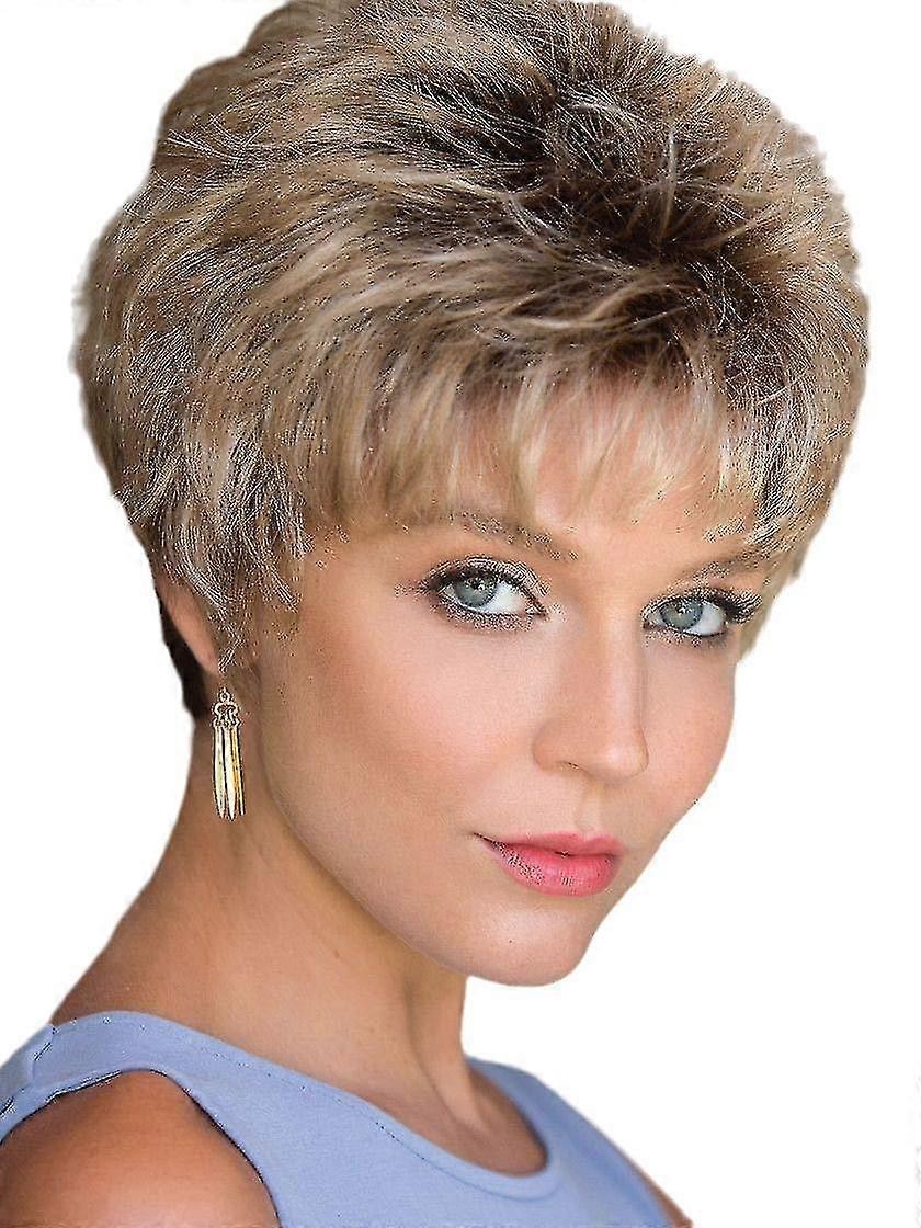 Middle-aged Elderly Fluffy Short Hair Layered Wigs With Bangs.
