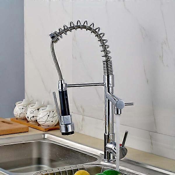 ZK-Chrome Plated Solid Brass Hydraulic Kitchen Faucet Swivel Spout Pullout Sink