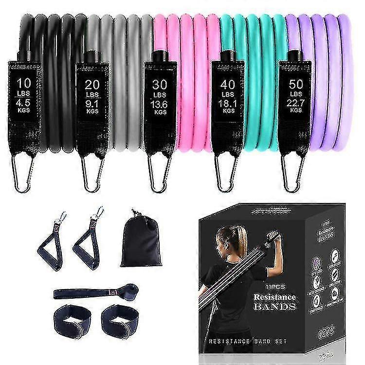 Exercise Resistance Bands Set For Women, Home Gym Fitness Workout Bands 11pcs With Fitness Tubes, Foam Handles, Ankle Straps, Door Anchor, Carryi