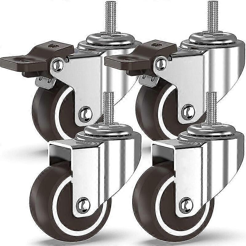 Elle-4 Swivel Castors With Threaded Rods, Furniture Castors, Wheels With Brakes For Industrial Transport Of Boards (50 Mm With M10 Rods, 2 With Brakes