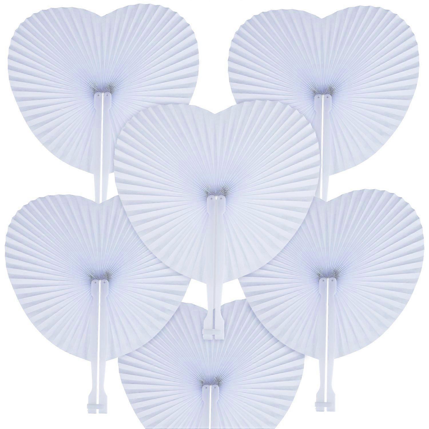 24 Pack Folding Fans Paper Fans Heart Shaped Assortment with Plastic Handle for Wedding Favor Party Bag Filler, White