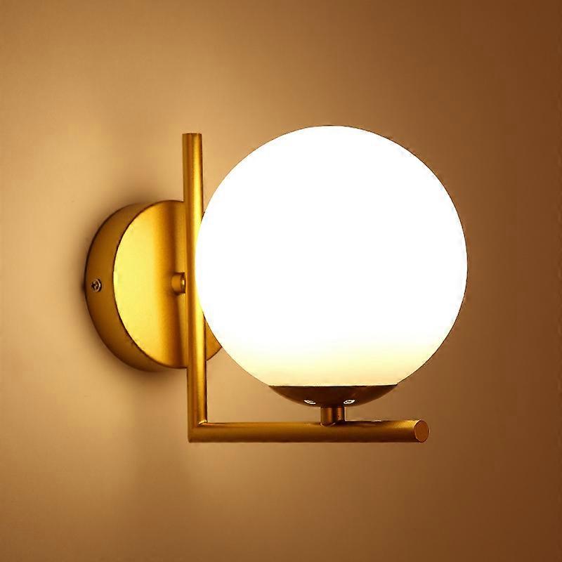White Glass Ball Wall Light Sconce, White Glass Globe with Gold Base Wall Lamp Wall Light for Bedside (Golden)