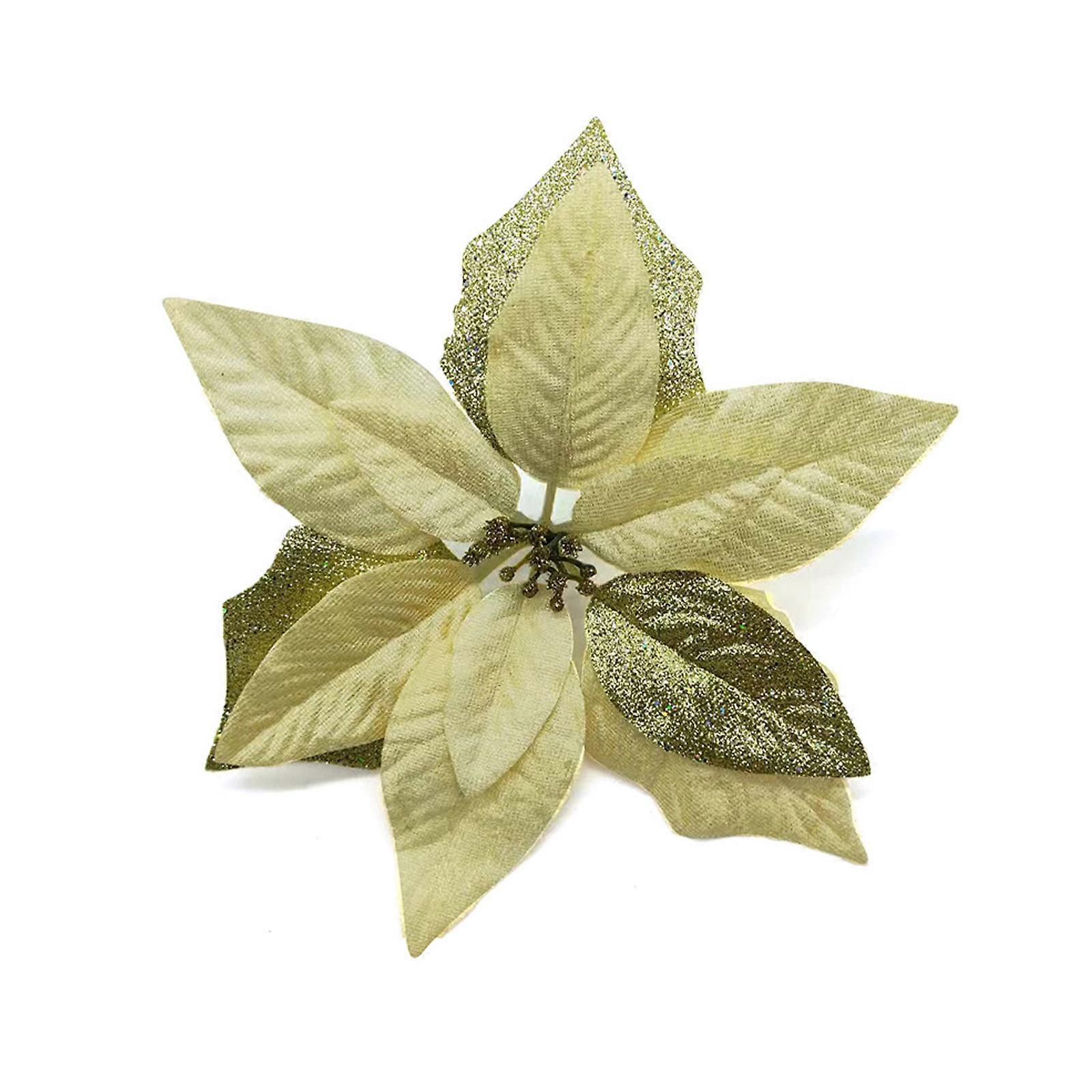 22cm juleblomst juletre dekorasjon gullpulver stoff simulering blomst gul