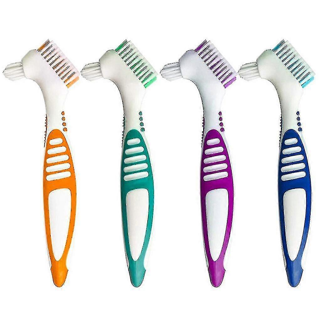 4pc Denture Teeth Brush Easy Grip Handle Double Sided Toothbrushes