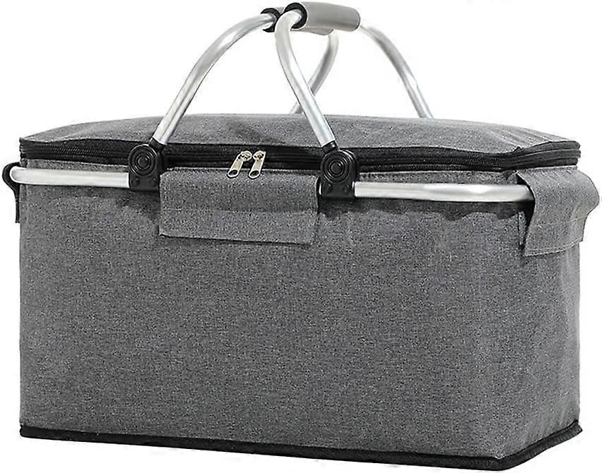 Large Size Insulated Picnic Basket Foldable(Grey)
