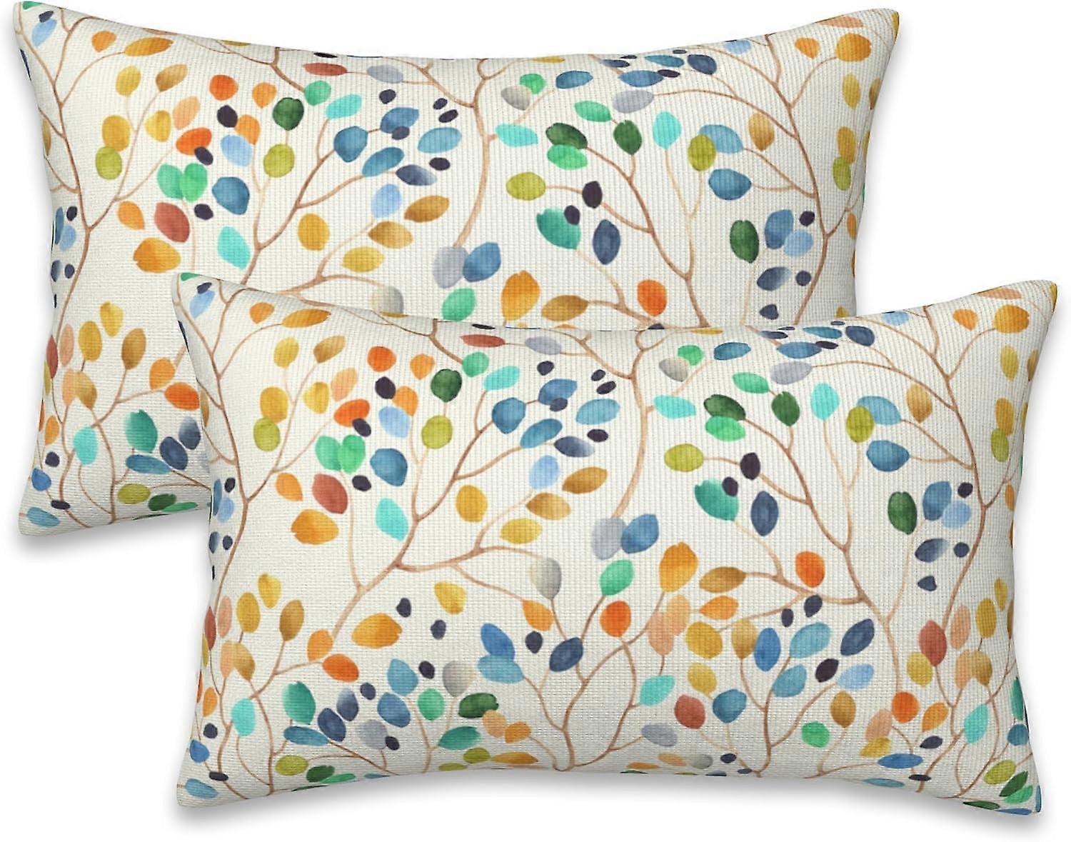Renkli Yapraklar Lekeler Yastık Kılıfları 20x12 İnç 2'li Set Boho Çiçekli Yastıklar Dekoratif Yastık Kılıfları Yastık Kılıfları Bedro için