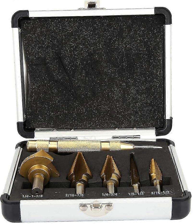 Step Drill Bits Set 6pcs High Speed Steel Titanium Coated Cobalt Cone Step Drill Bit With Automatic Center Punch