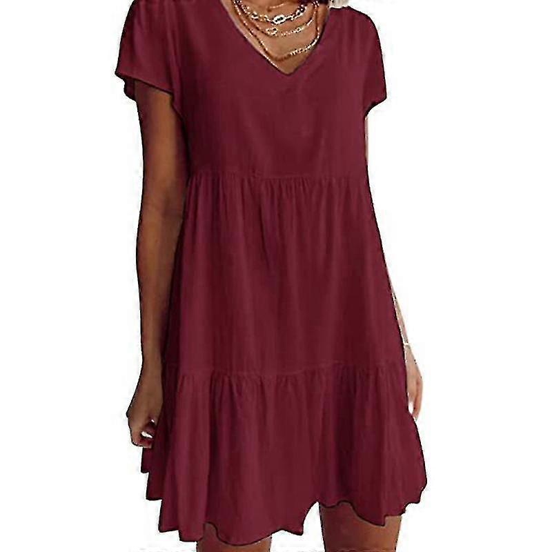 Kadın Basit Kısa Kollu T Shirt Elbise Bayan Boho Casual Salıncak Mini Elbiseler