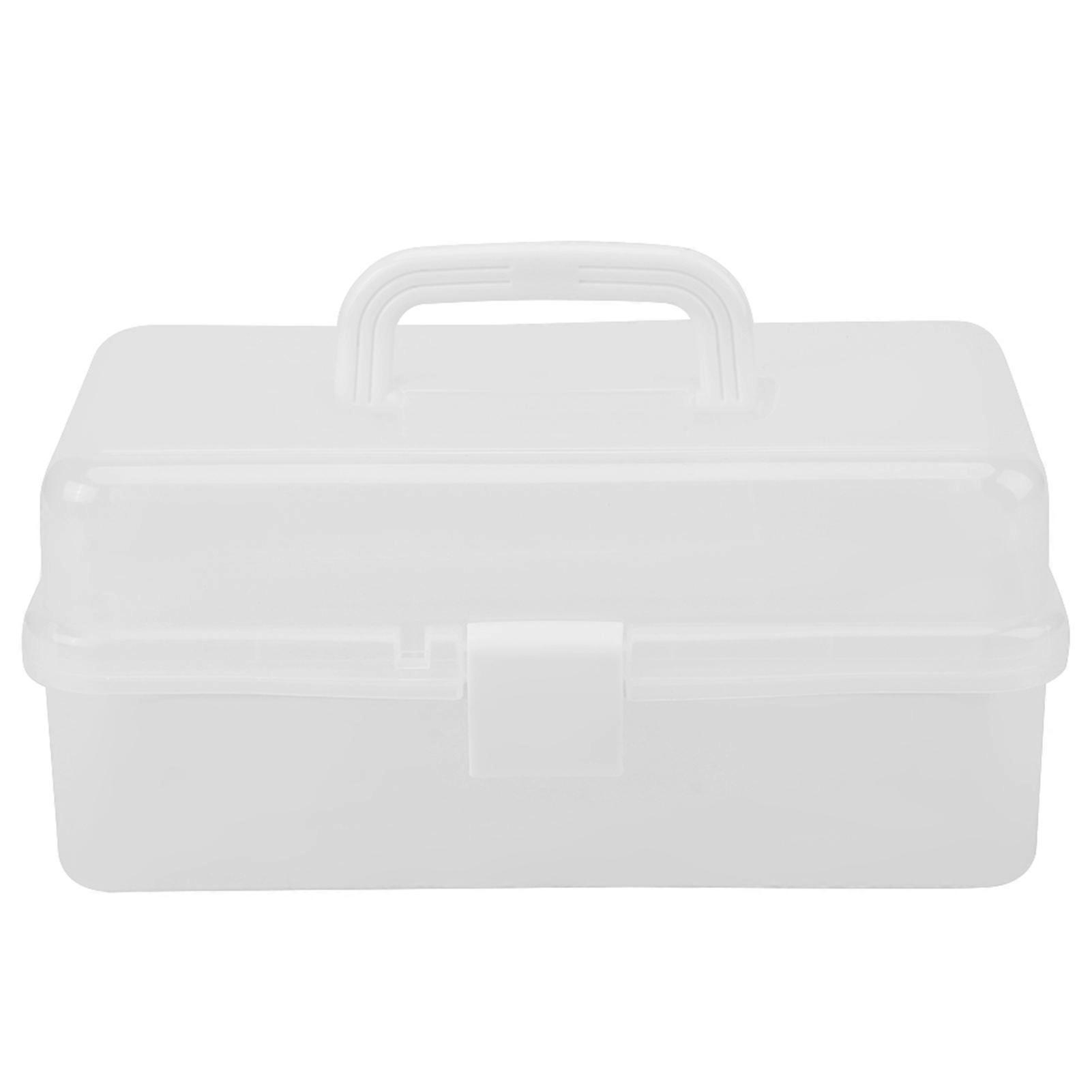 Plastic Foldable Three Layers Storage Box Tool Organizer Container Case w/HandleTransparent