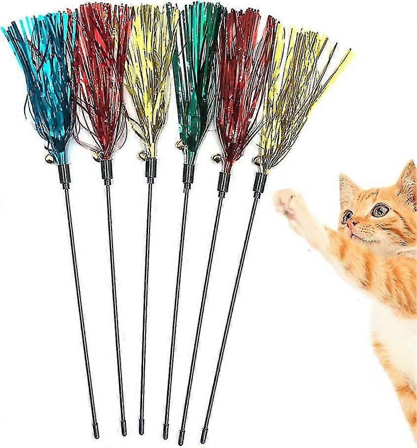 6 Pcs Interactive Cat Teaser Stick With Sound Tassels And Bells For Cats And Kittens Cy