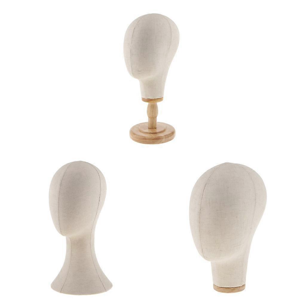 3pcs Different Sizes Canvas Block Mannequin Head Wig Hat Making Glasses Holder With Stand