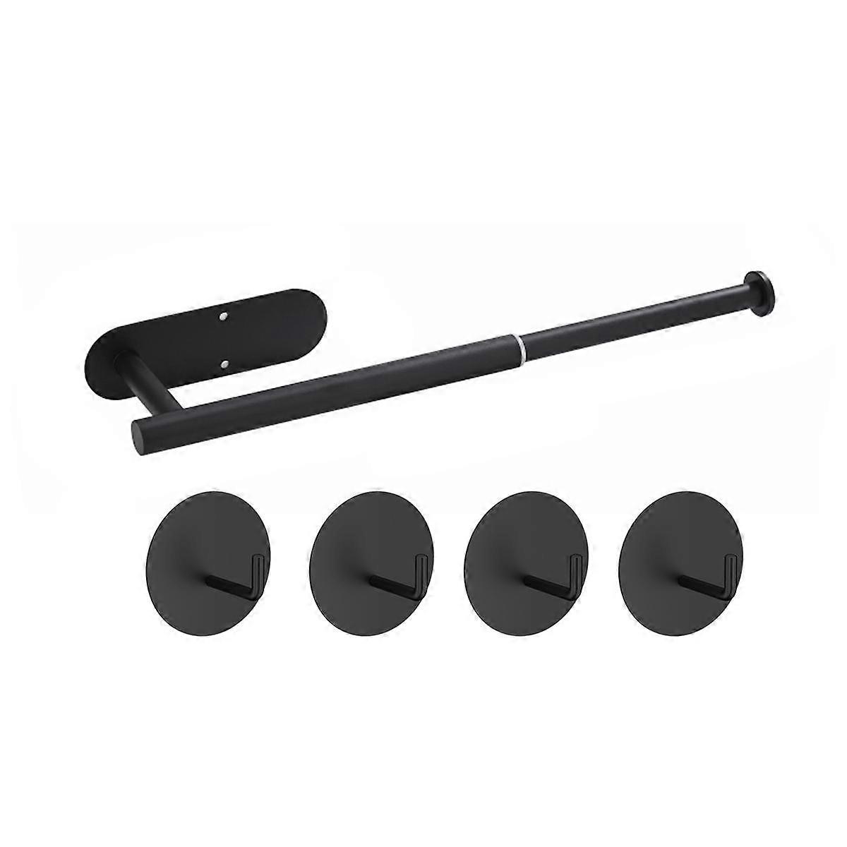 タオル掛け穴あけなしバスルームとキッチンの接着用拡張可能なタオルレール、壁にティータオルホルダー、黒