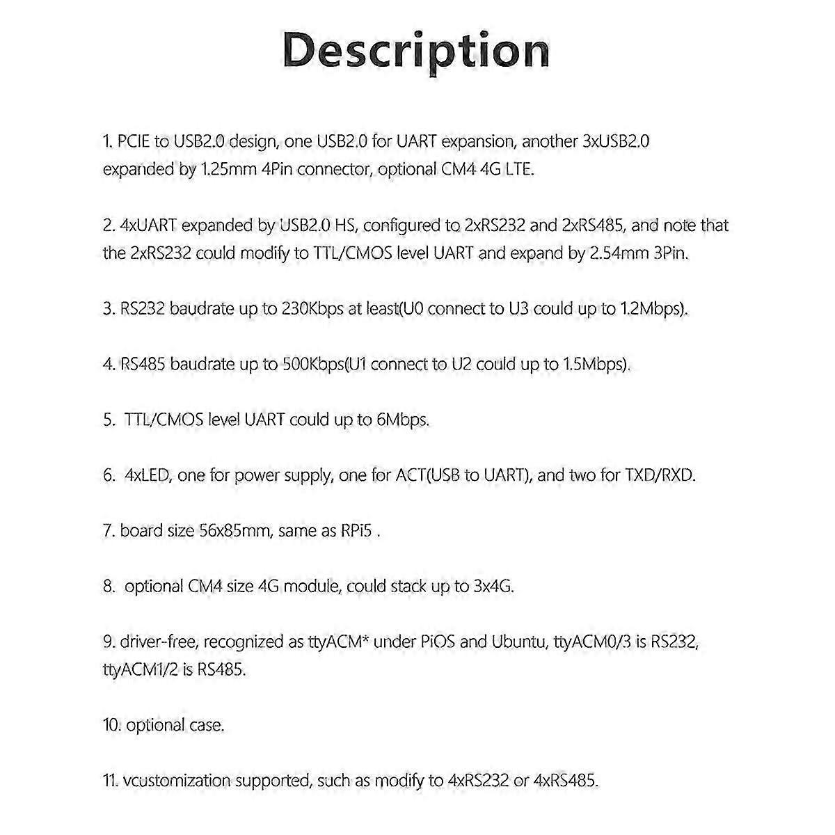 Mpuuart til Rpi 5 Pcie til Usb Uart Hat Til 5 Rs485 Rs232 Usb2.0 4g Lte-modul