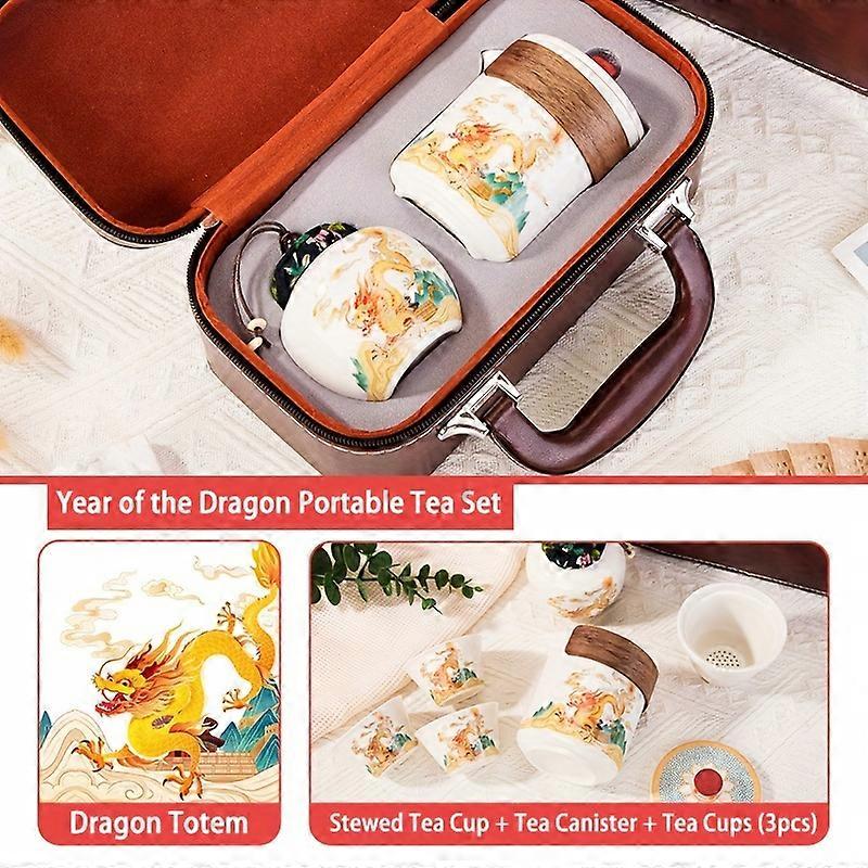 2024 Dragon Year Limited Edition Tea Gift Set - Handcrafted Dragon Pattern Pot, Canister & Cups with Luxury Tote Bag - Perfect for Tea Enthusiasts, Tr