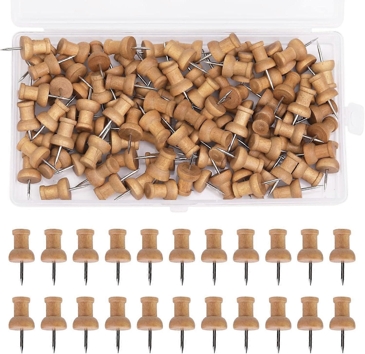100 Pcs Wooden Push Pins Decorative Push Pins Marking Pin for Map Cork Board Map Office Hanging with Storage Box