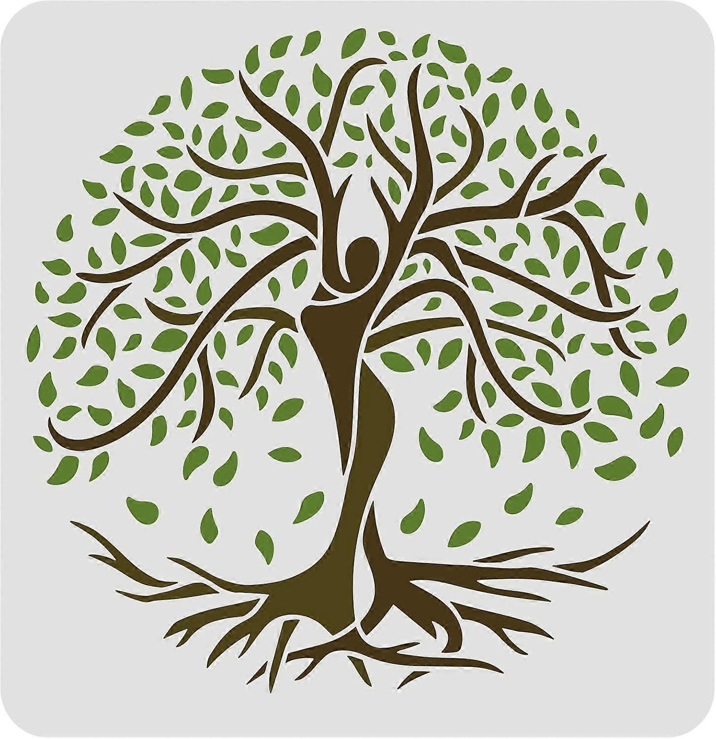 Tree of Life Stencils Decoration Template 11.8x11.8 inch Tree in Human Shape Drawing Painting Stencils Square Reusable Stencils for Art Projects Paint