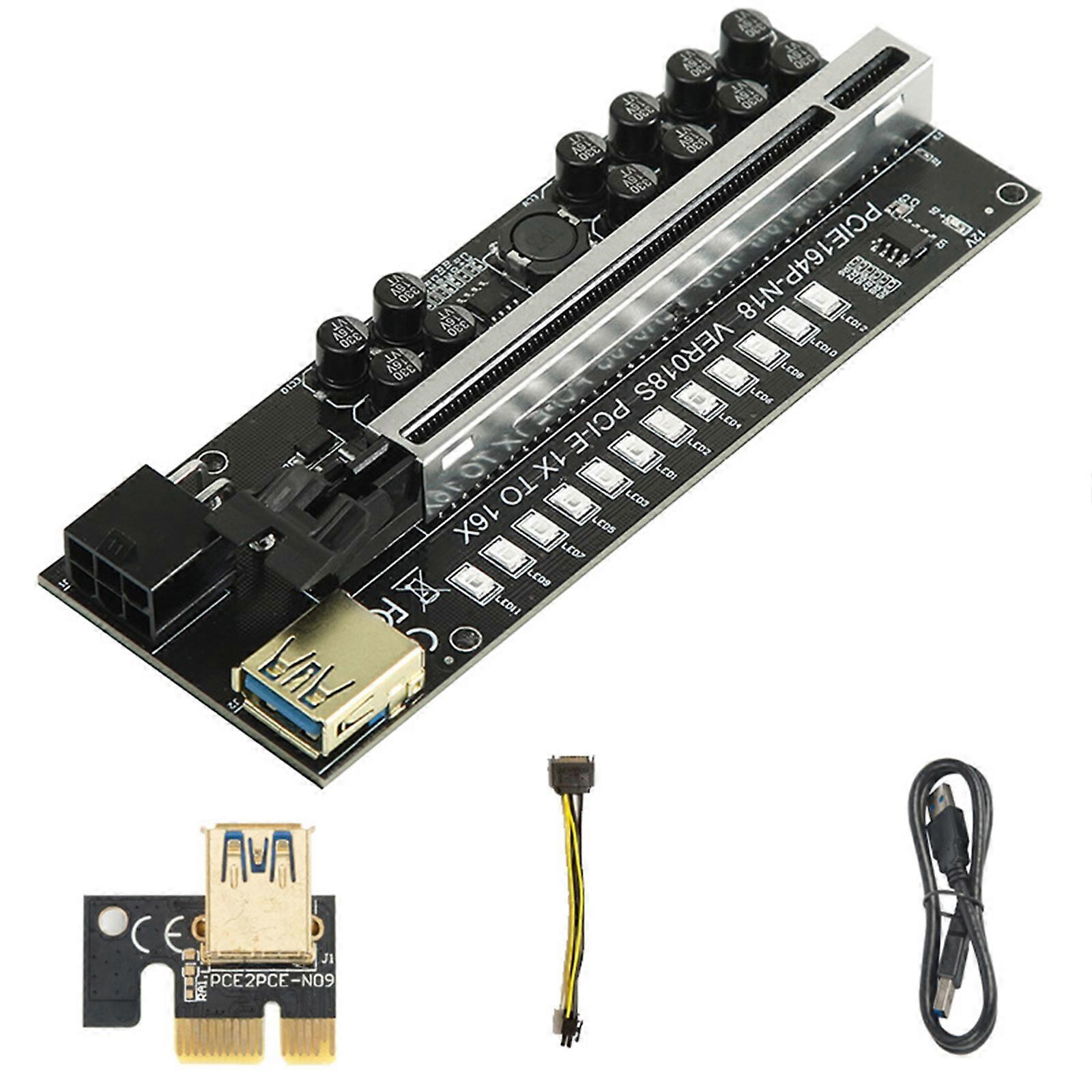 PCI-E Extender Riser 1x to 16x USB 3.0 Data Cable With LED Card PCI-E Adapter