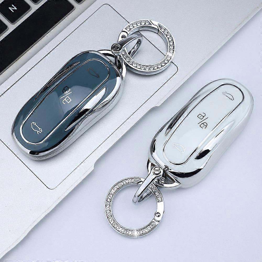 Soft TPU Car Key Fob Case Cover For Tesla Model 3 X S Y Car Accessories Key Fob Holder With Diamond Keychain