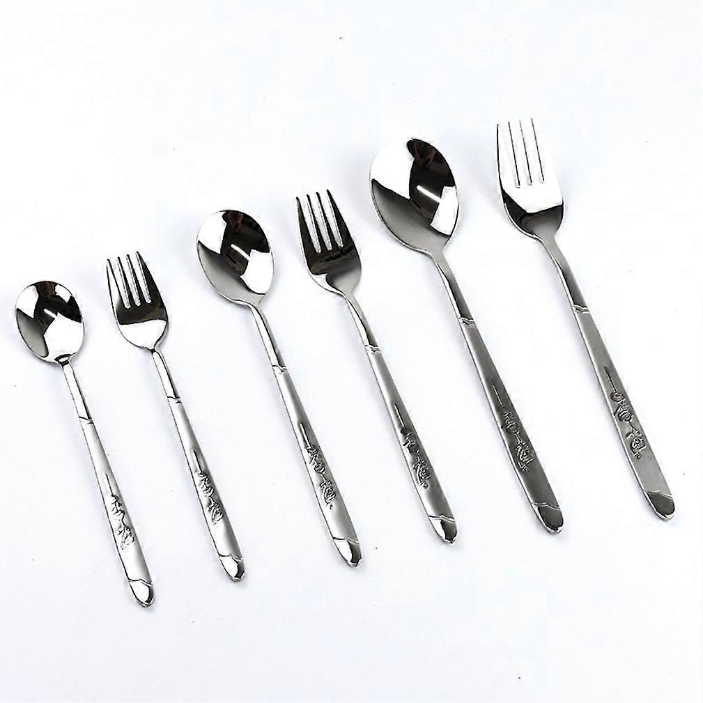 6pcs Cutlery Set Tableware Tableware Spoons Forks Stainless Steel Silver