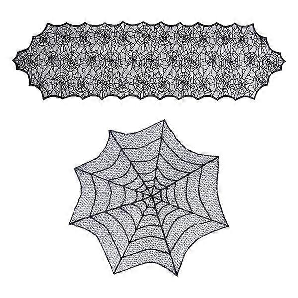 2pcs Halloween Flag Tablecloth Set 2 Pieces Spider Web Table Cloths (Black)