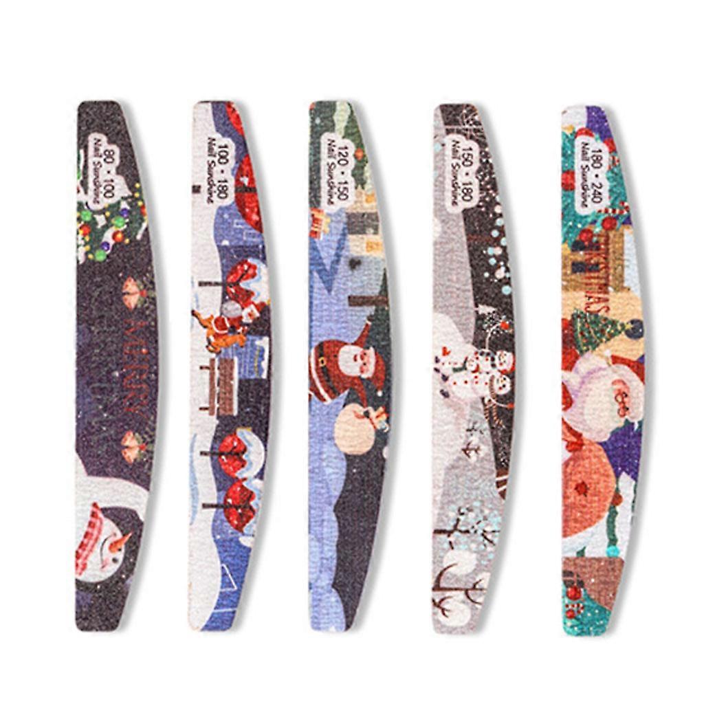 5pcs Nail Files Christmas Series Pattern Flowers Printed Nails Buffer Manicure