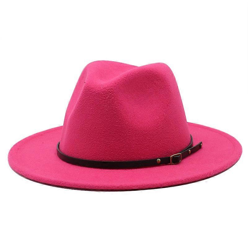 Womens Classic Wide Brim Floppy Panama Hat Belt Buckle Wool Fedora Hat
