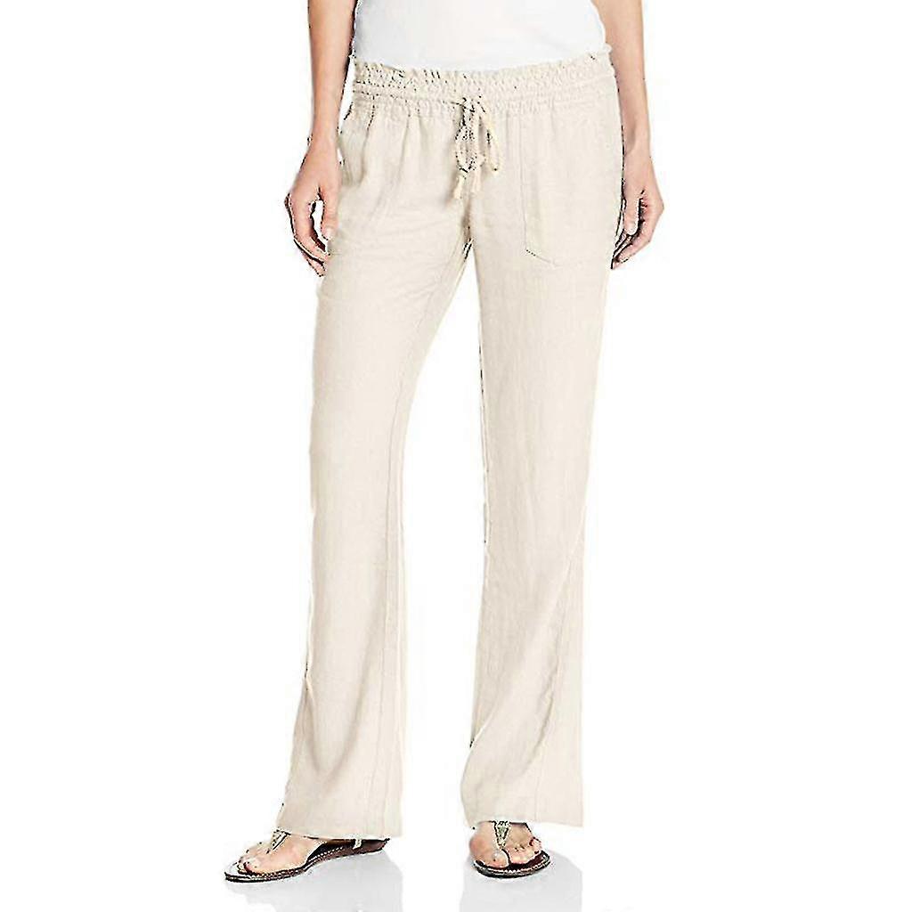 Mulheres Algodão linho Drawstring Calças Ladies Summer Beach Casual Calças Soltas