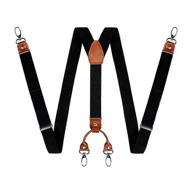 Elastic Clip-on, Y-shape Braces, Solid Polyester Suspenders With Leather