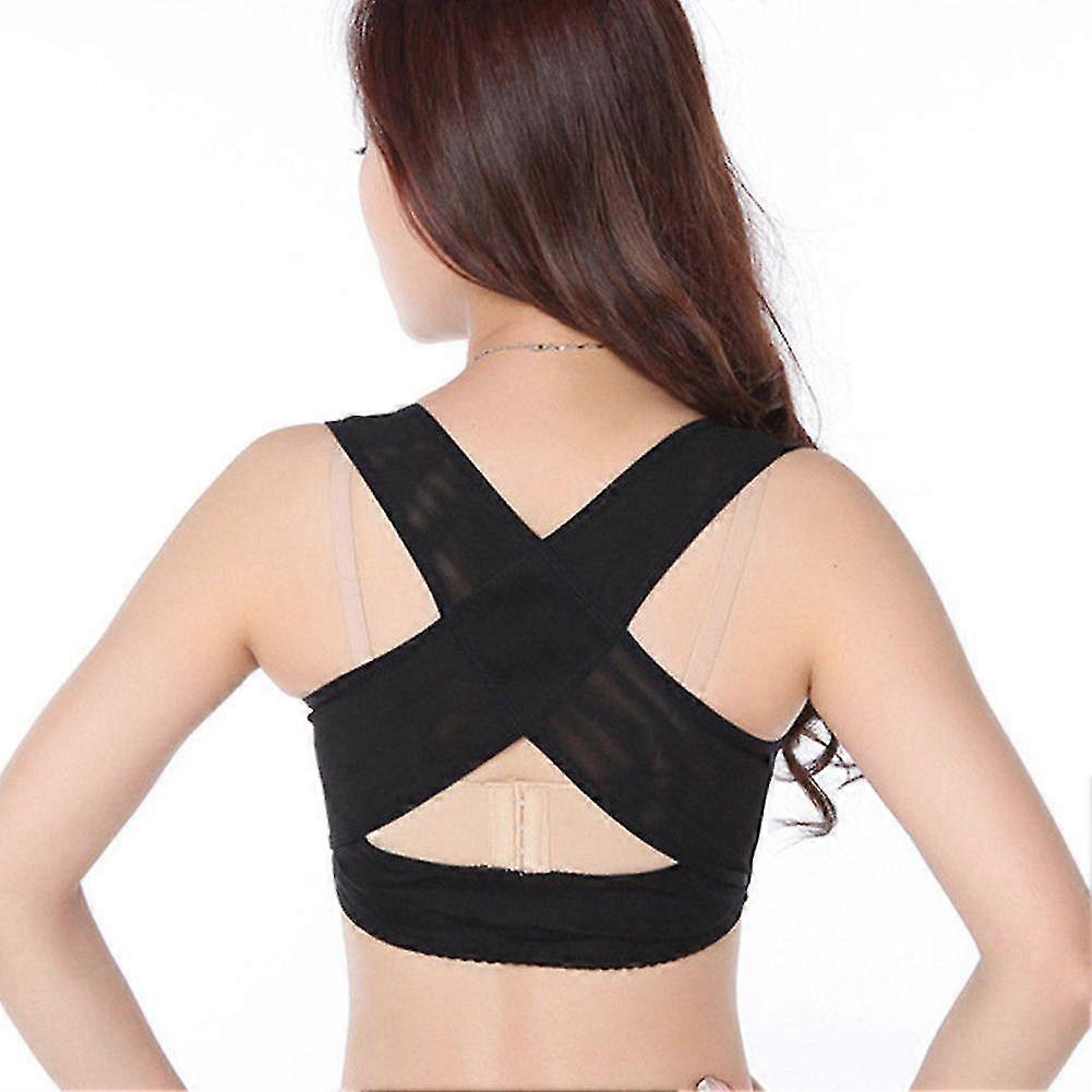 Ladies Women Adjustable Shoulder Back Posture Corrector Chest Brace Support Belt-black-l