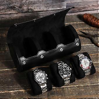 FAMILY Luxury Watch Men Roll Box Genuine Leather Watches Case Organizers For Jewelry Showcases, Watches Storage Black High Quality