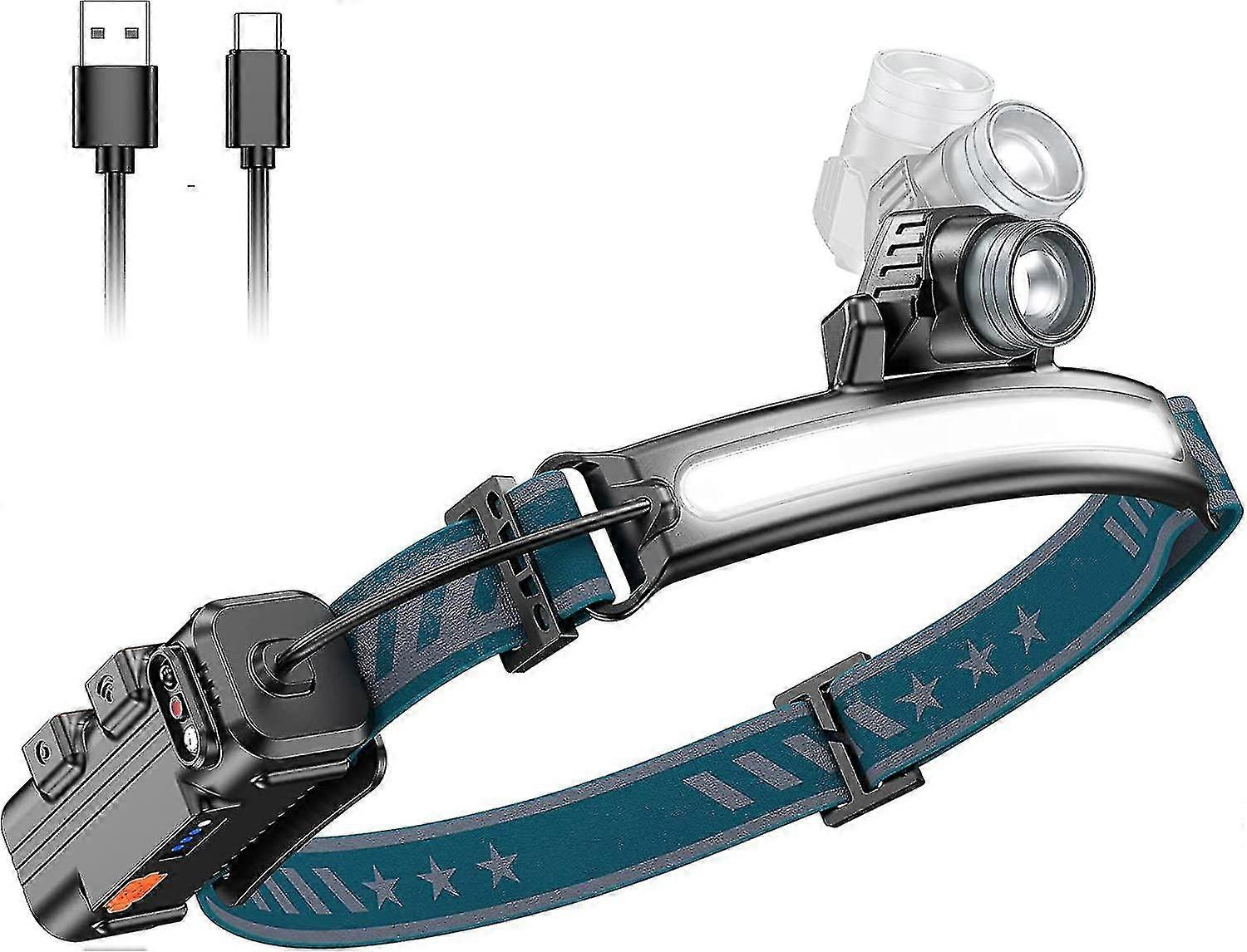 Usb Rechargeable Led Headlamp, Powerful Led Headlamp, Waterproof Camping Cob Head Torch With Sensitive Sensor Mode