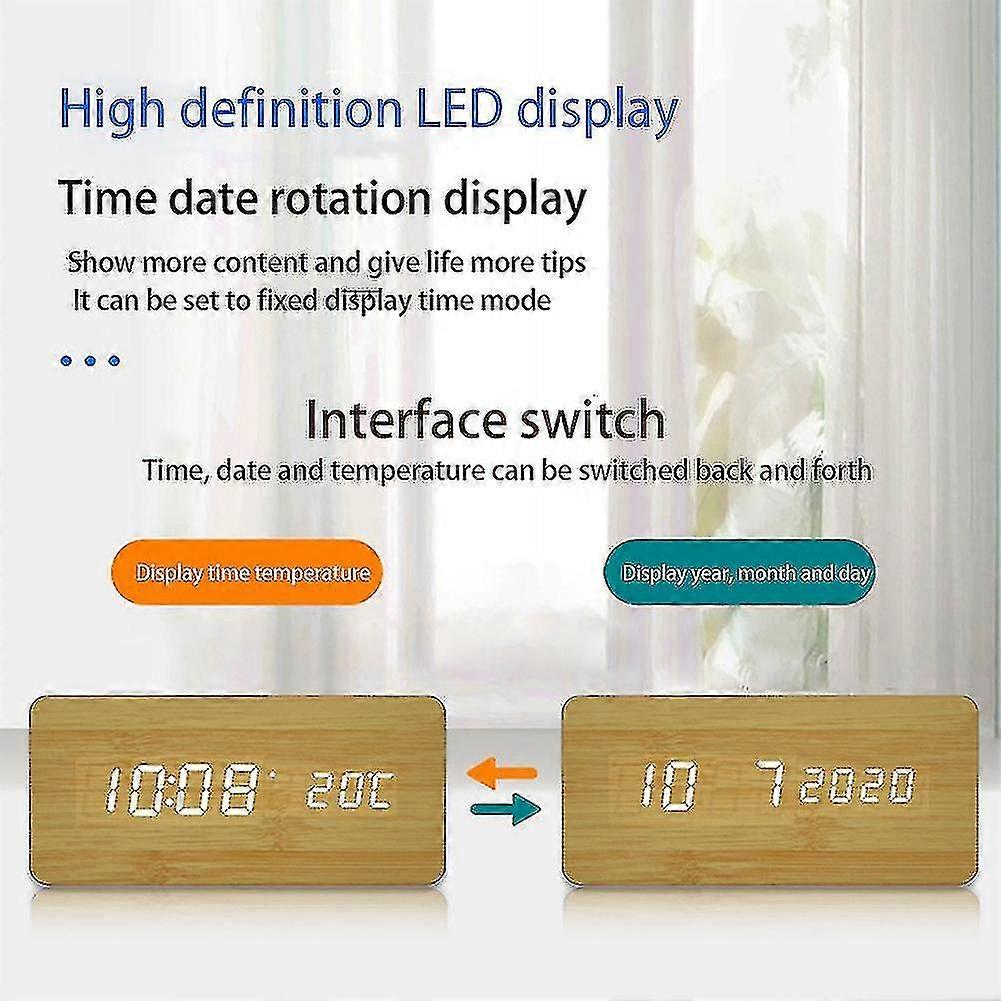 Relojes de alarma Led de madera Pantalla digital Reloj de mesa