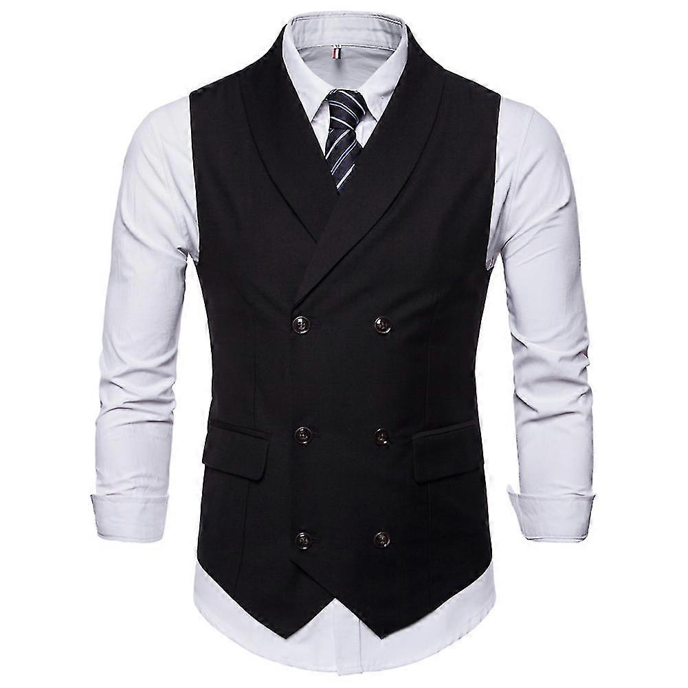 Pánské Business Formal Solid Color Lapel Double-breasted Slim Vesta