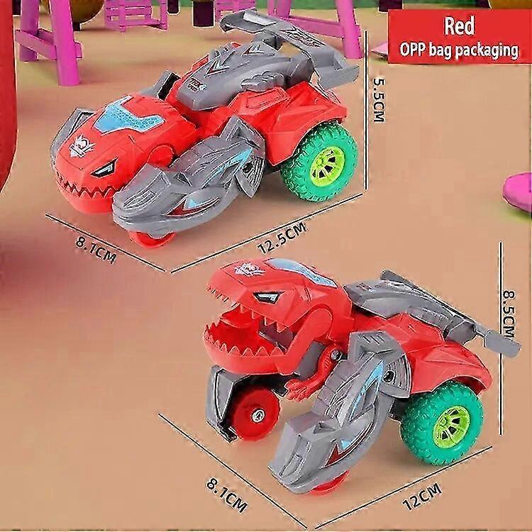 Crash deformation dinosaur toy car children inertia car fall-resistant rotatable racing boy toy car giftred Remote Control Robots