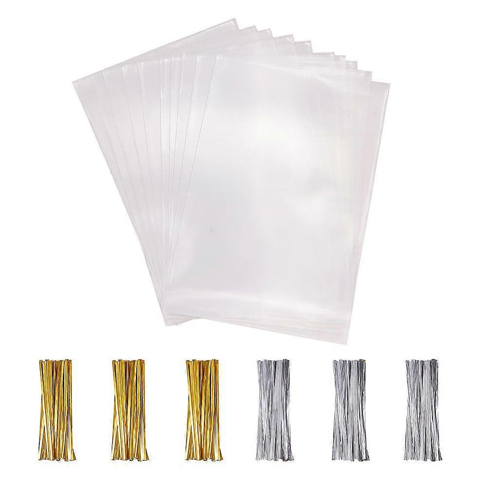Rectangle OPP Cellophane Bags with Plastic Iron Core Wire Twist Ties Clear 15x10cm