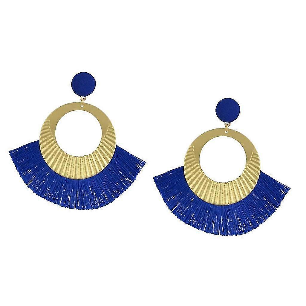 Tassel Thread Dangle Sequins Disc Earrings Boho Ethnic Earrings Black