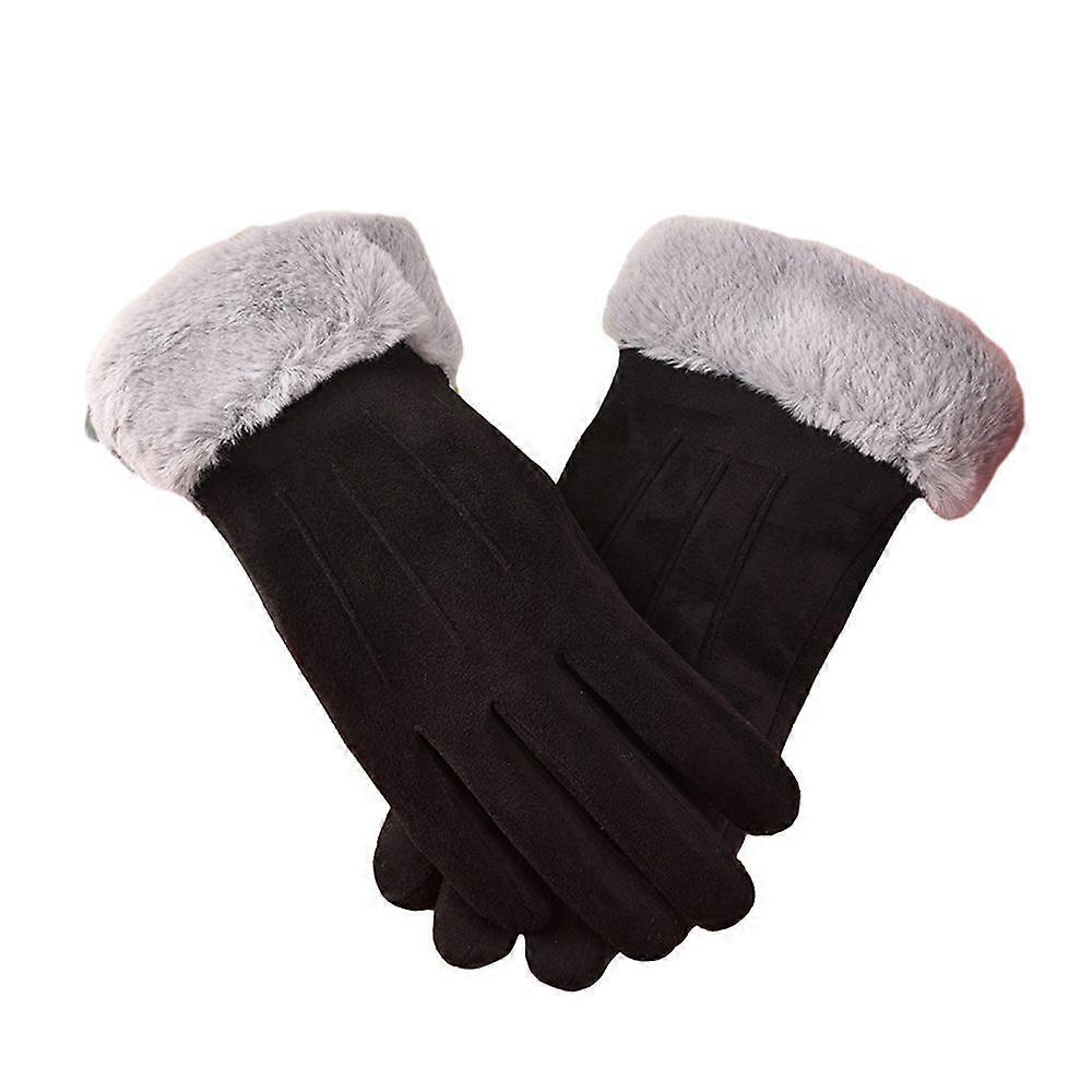 1 Pair Women Winter Gloves Windproof Thick Plush Warm Touch Screen Anti-slip Soft Solid Color Cold-proof Elastic Wrist Cycling Skiing Gloves