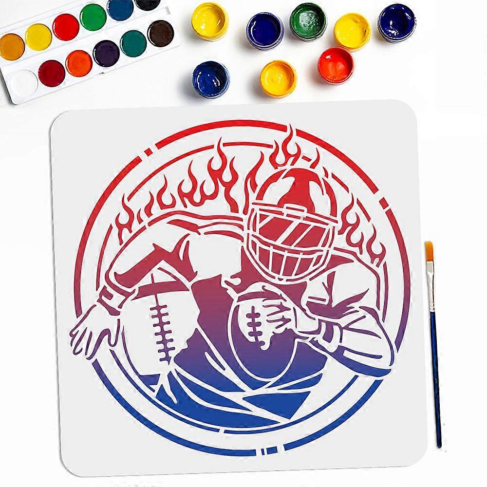 1Pc PET Hollow Out Drawing Painting Stencils with 1Pc Art Paint Brushes for DIY Scrapbook Photo Album Rugby Painting Stencils: 300x300mm