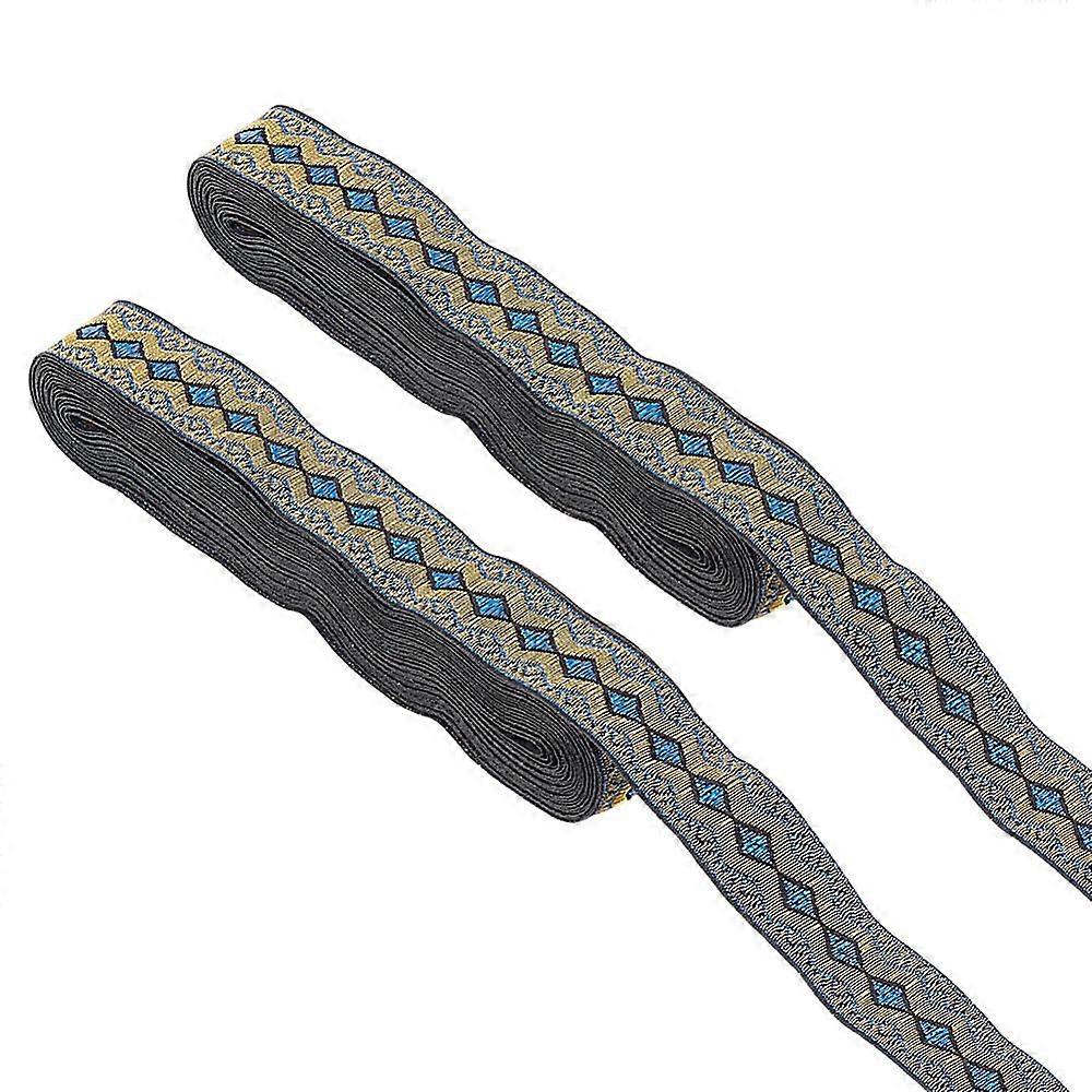2 Rolls Ethnic Style Polyester Ribbon Jacquard Rhombus Ribbon Tyrolean Ribbon Dodger Blue 3/4 inch(20mm) about 7.66 Yards(7m)/Roll