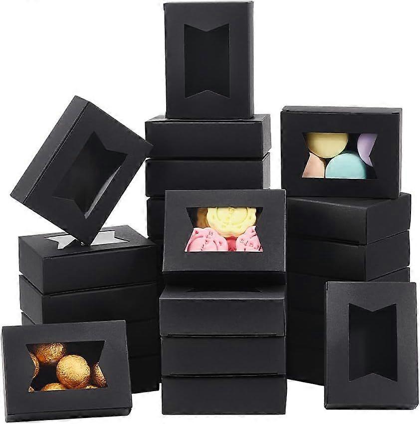25 Pcs Paper Boxes with Window 3.74x2.76x1.1 Inch Rectangle Folding Paper Boxes Kraft Paper Present Boxes with Visible PVC Irregularly Window for Gift
