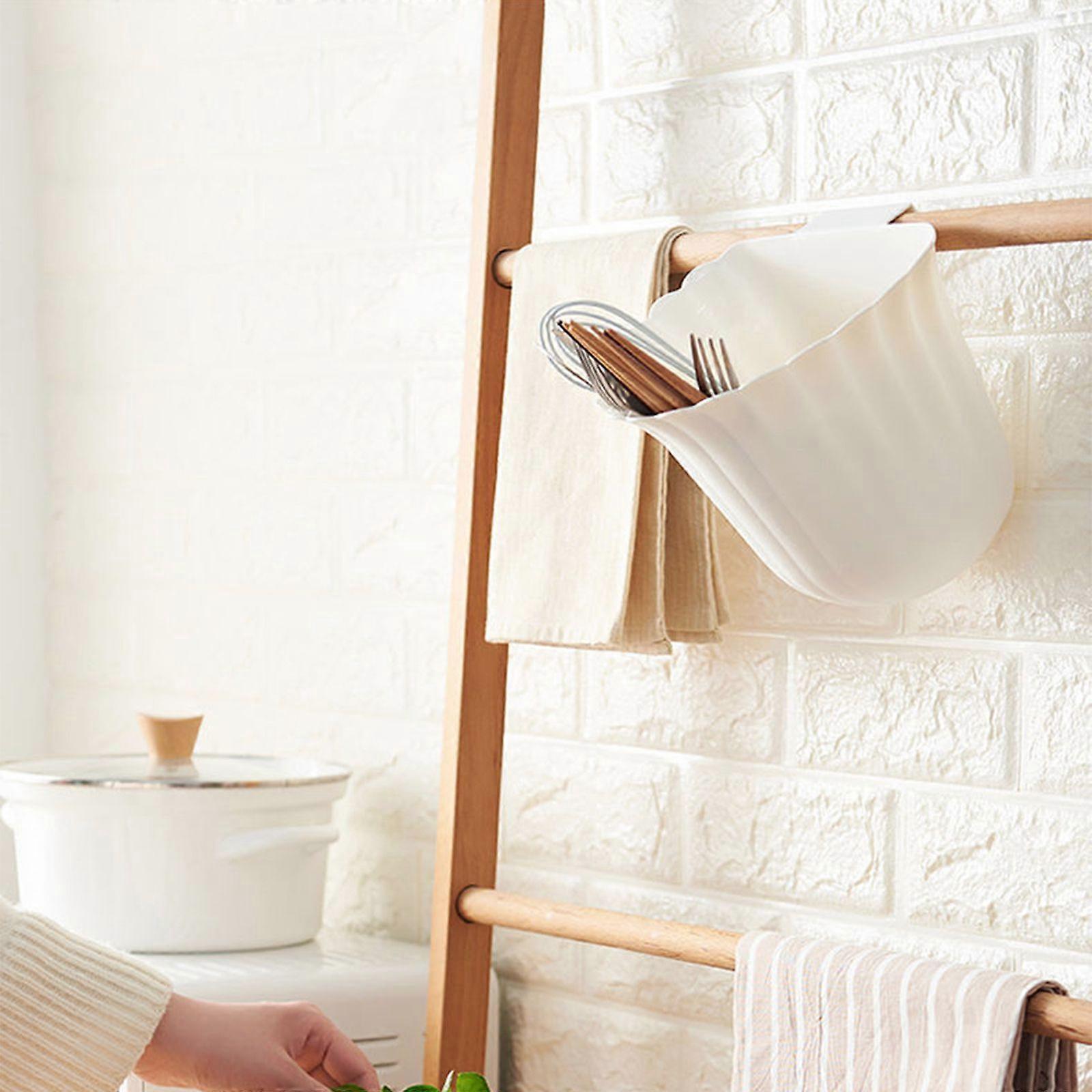 Wall-Mounted Garbage Floral Design Kitchen Garbage Can Household Garbage Can (White)