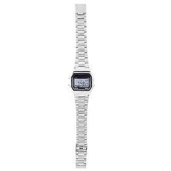 SQCLV Digital LED Back Light Electronic Stainless Steel Strap Watch Rectangle Wristwatch (Silver)