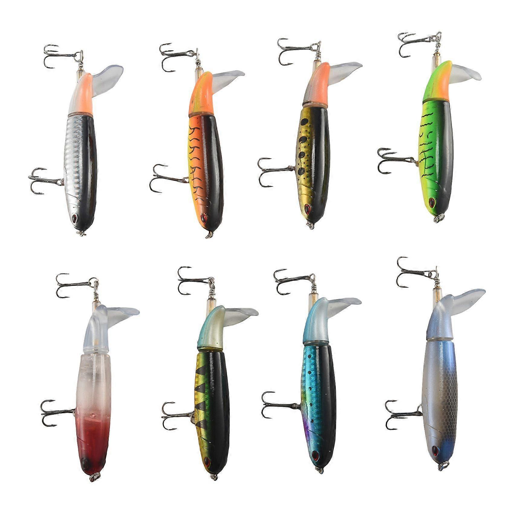 8Pcs 11Cm 15G Floating Popper Fishing Lure Artificial Hard Bait Wobbler Rotating Tail Fishing Tackle 3D Eyes