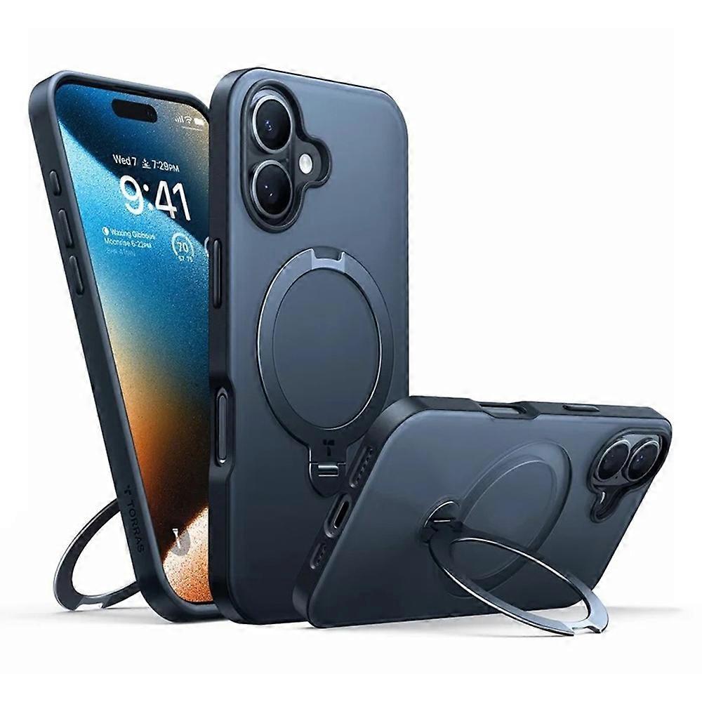 TORRAS For iPhone 16 Plus Case Compatible with MagSafe Rotating Kickstand PC+TPU Phone Cover-Black